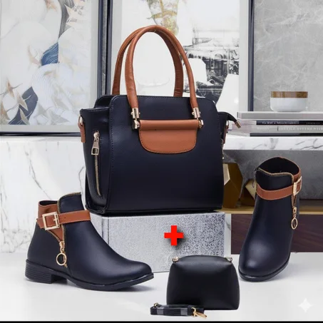 ✨ باك الأناقة النسائي – حقيبة + بوتين + حقيبة صغيرة هدية ✨