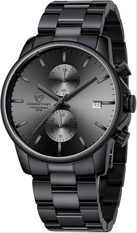 غولدن اور ساعات عصرية للرجال من الستانلس ستيل مقاومة للماء كرونوغراف كوارتز للرجال بخاصية عرض التاريخ التلقائي