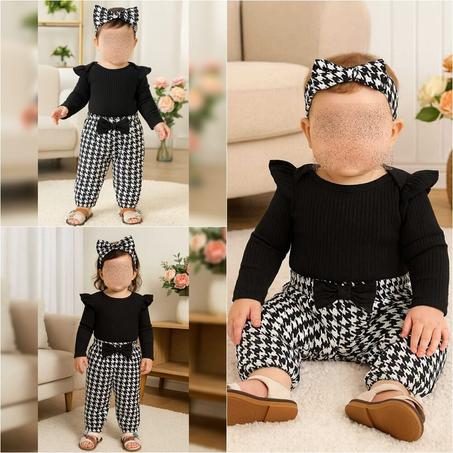 طقم 03 قطع بيبي بناتي فاخر و أنيق مناسب للخريف و الشتاء ♥ مصنوع من خامة ممتازة عالية الجودة