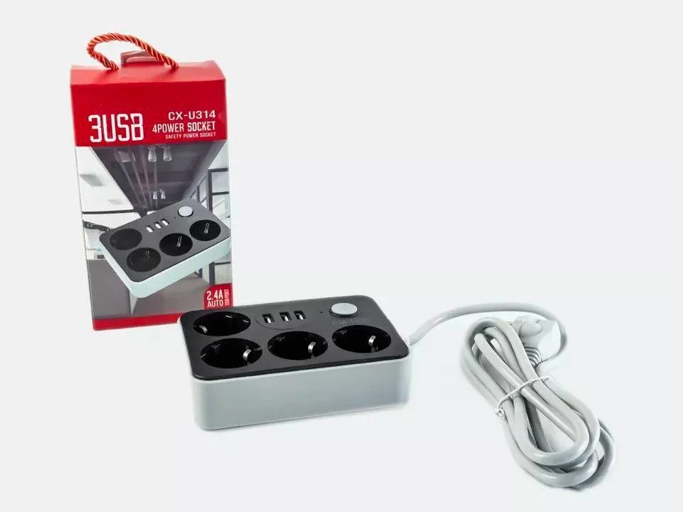 موصل كهربائي ب 4 مقابس و 3 منافد  USB