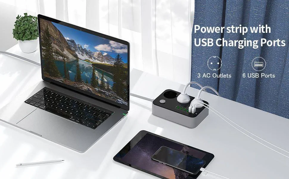 موصل كهربائي ب 4 مقابس و 3 منافد  USB