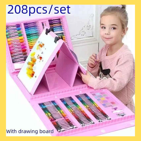 طقم أدوات رسم وتلوين للأطفال – 208 قطعة مع سبورة للرسم
