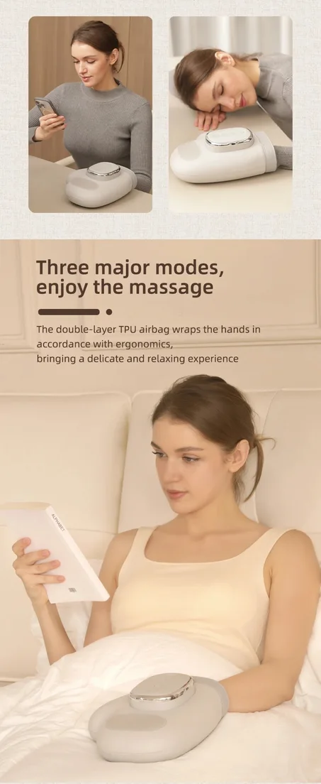 مدلك يدوي مع وسادة هوائية مضغوطة لآلة تدليك اليد والمعصم والإصبع وقفاز اهتزاز لراحة عضلات اليد هدية للرجال والنساء
