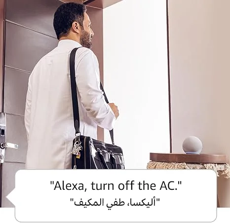 Echo Dot (الجيل الخامس) | سماعة بلوتوث ذكية مع أليكسا | استخدم صوتك للتحكم بالأجهزة المنزلية الذكية، وتشغيل تلاوة القرآن أو الموسيقى، وغيرها المزيد (متوفر الآن باللهجة الخليجية) | رمادي غامق