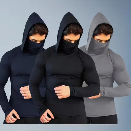 T-shirt de sport à capuche avec masque pour homme