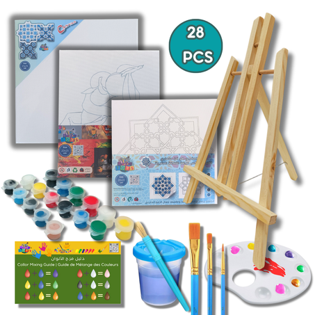 Kit de peinture de 28 PCS (canvas + acrylique) pour les enfants de 9 à 14 ans.