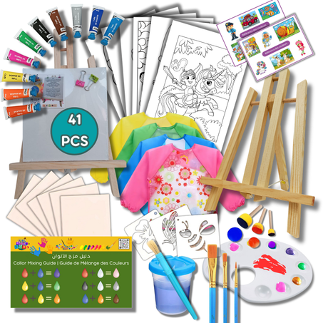 Kit de peinture de 41 pièces (papier + gouache) pour les enfants de 4 à 9 ans