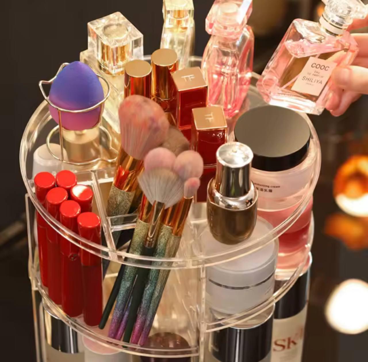 منظم مكياج دوّار 360° فاخر – تصميم أنيق وسعة كبيرة | توصيل مجاني في المغرب