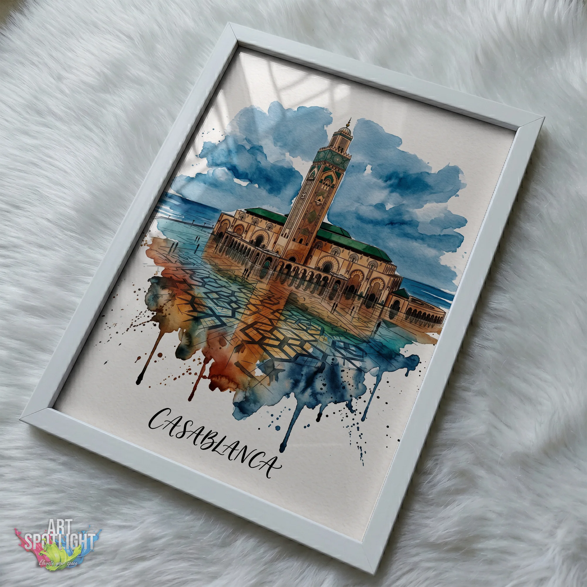 HASSAN II MOSQUE WATERCOLOR