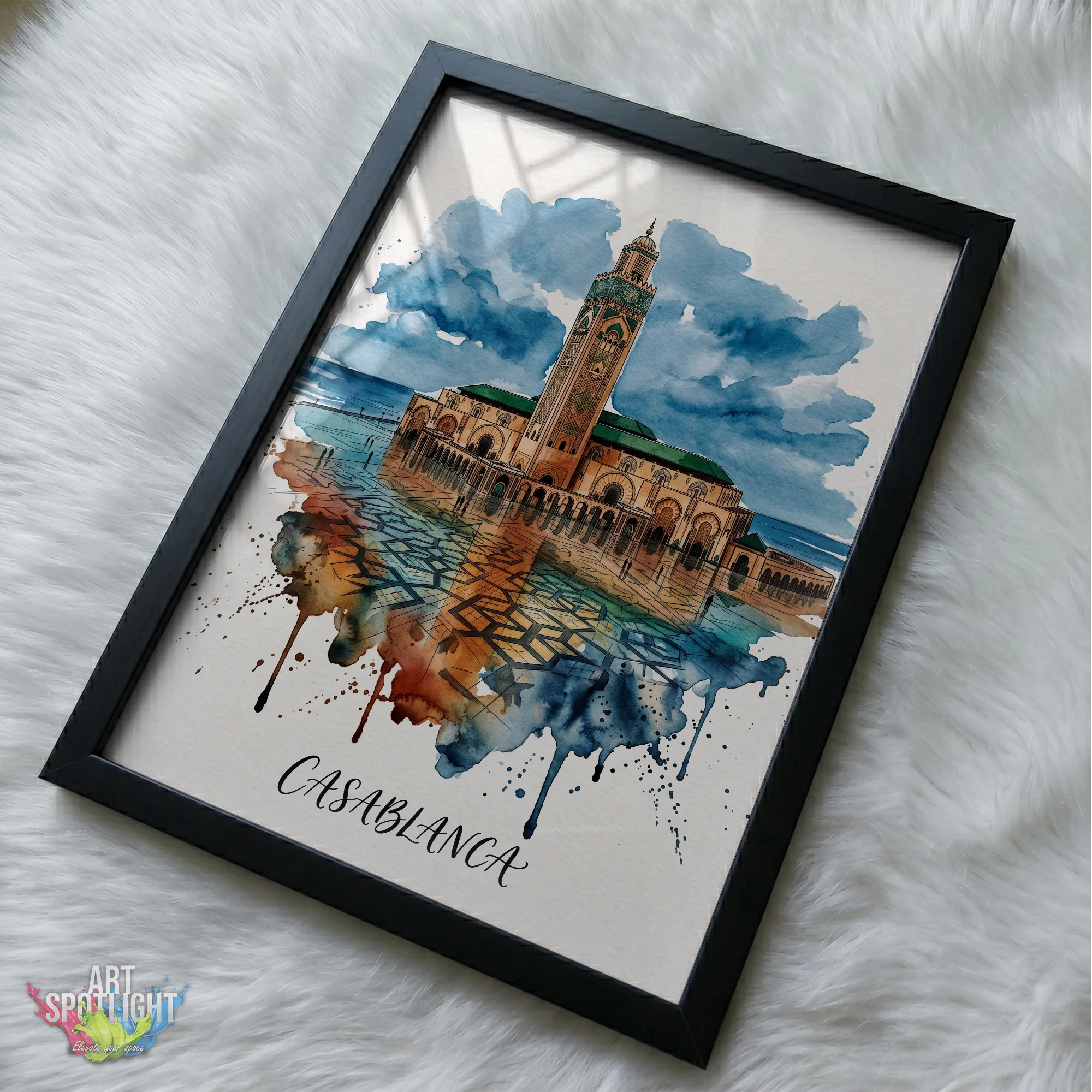 HASSAN II MOSQUE WATERCOLOR