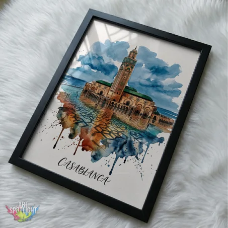 HASSAN II MOSQUE WATERCOLOR