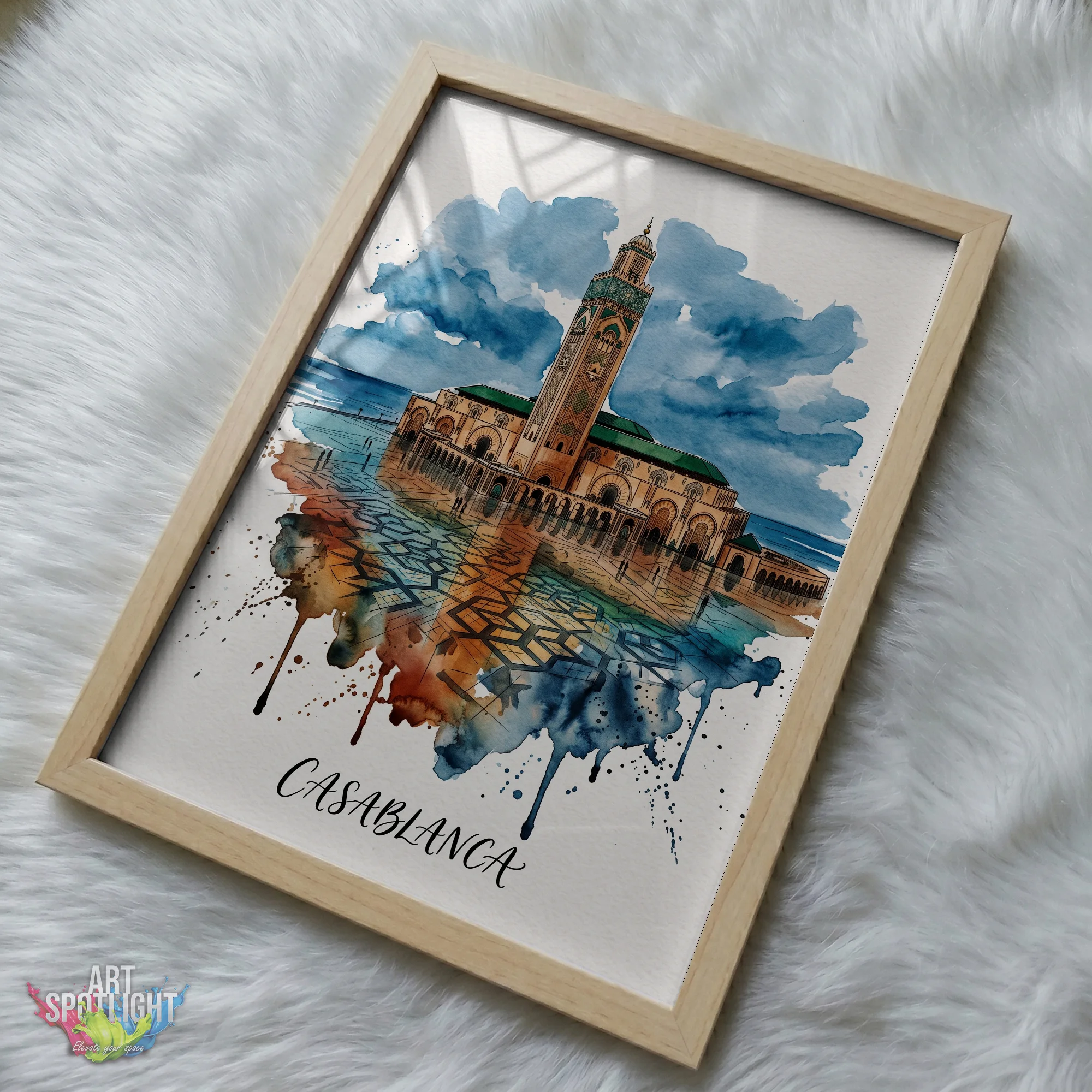 HASSAN II MOSQUE WATERCOLOR