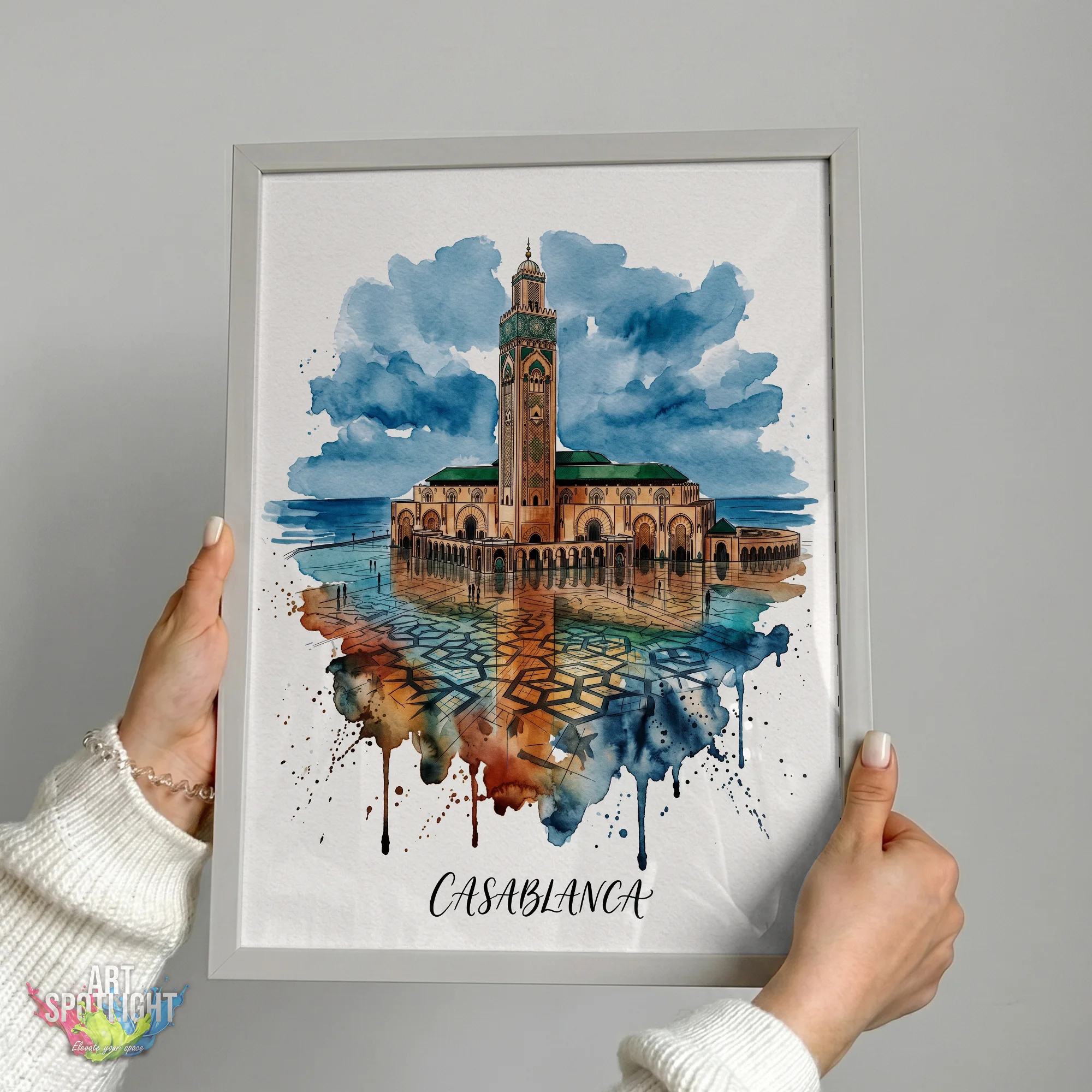 HASSAN II MOSQUE WATERCOLOR