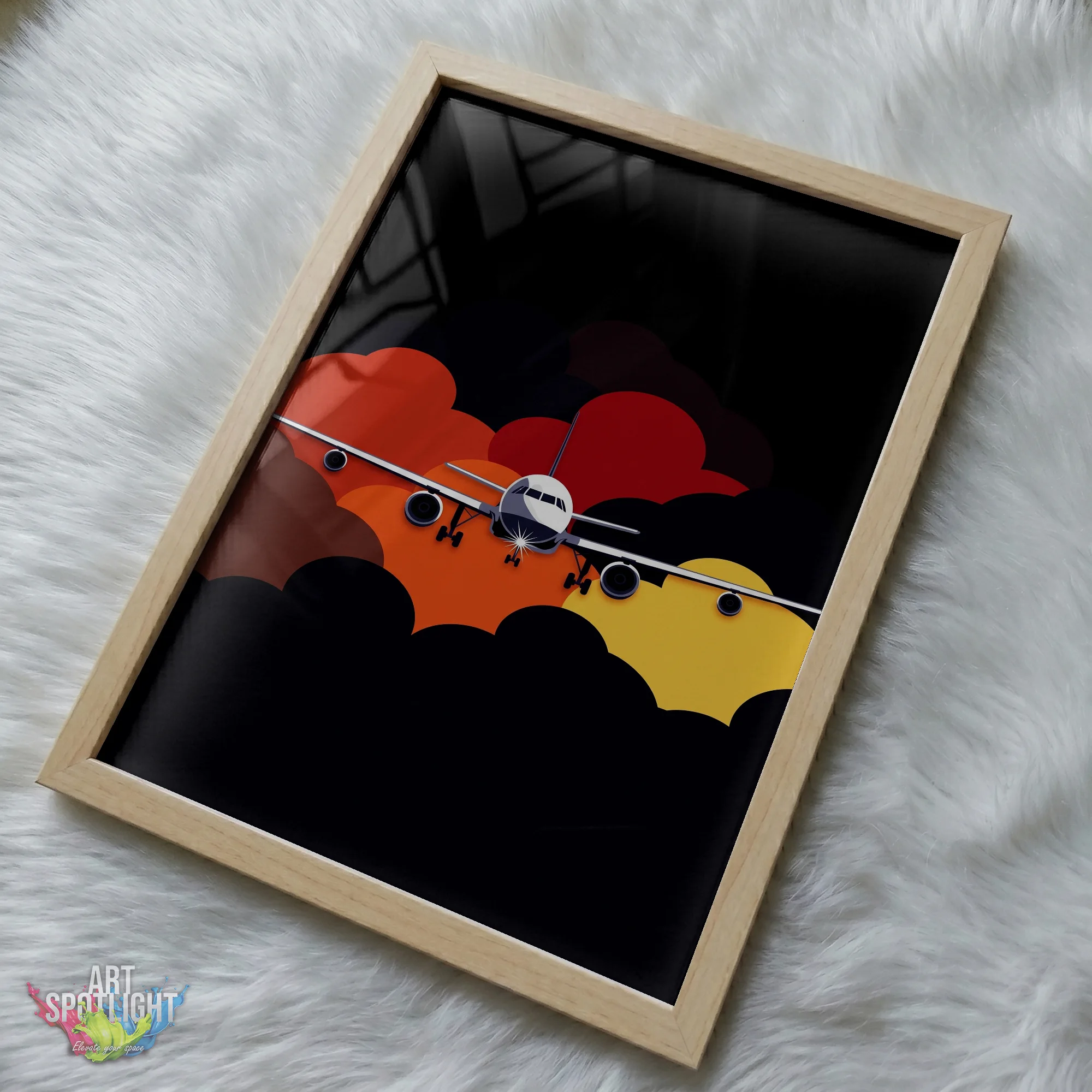 AIRLINER THROUGH COLORFUL CLOUDS