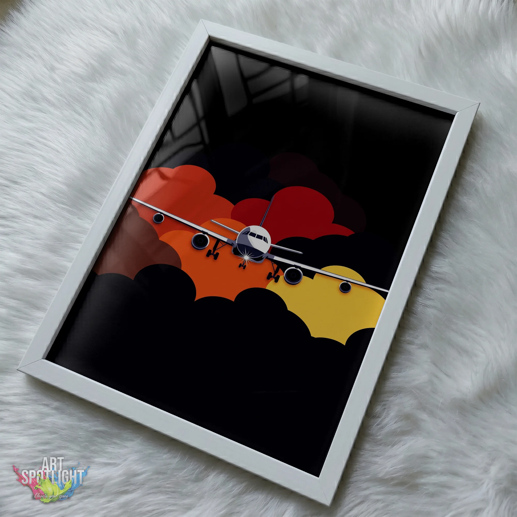 AIRLINER THROUGH COLORFUL CLOUDS