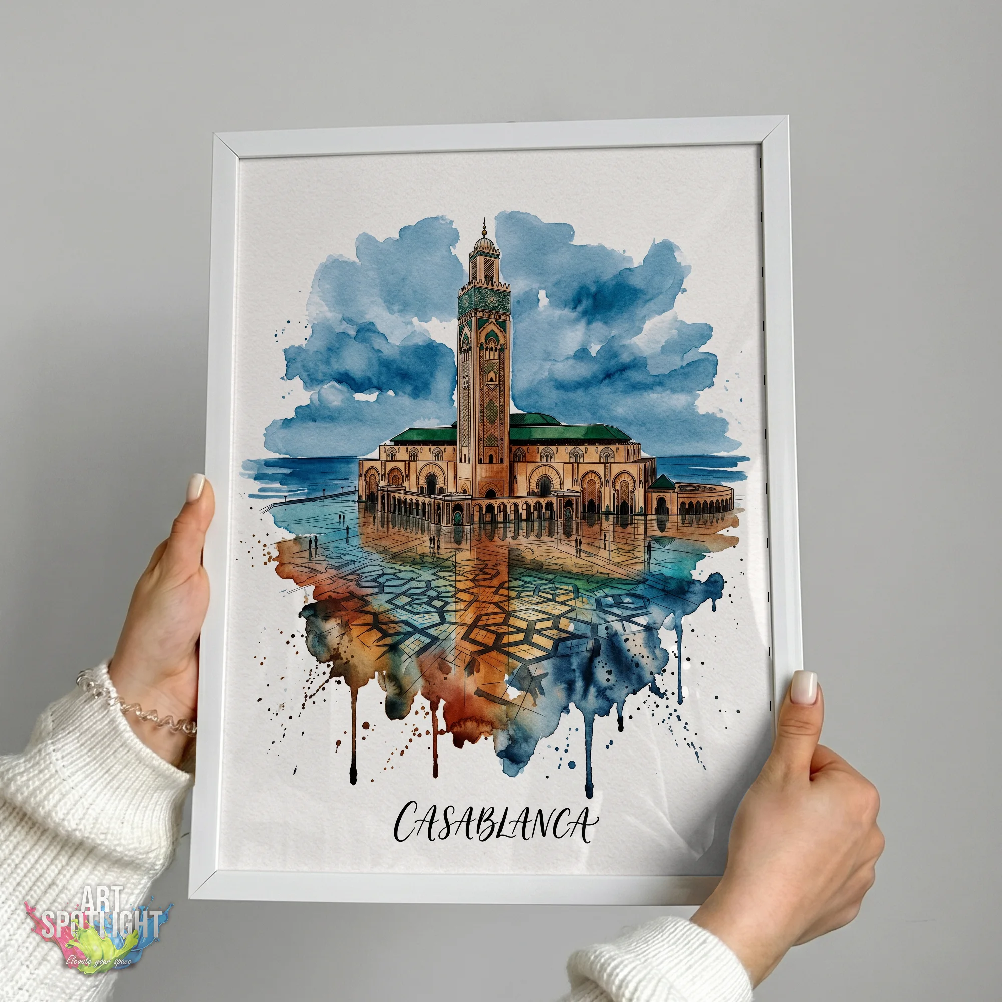 HASSAN II MOSQUE WATERCOLOR