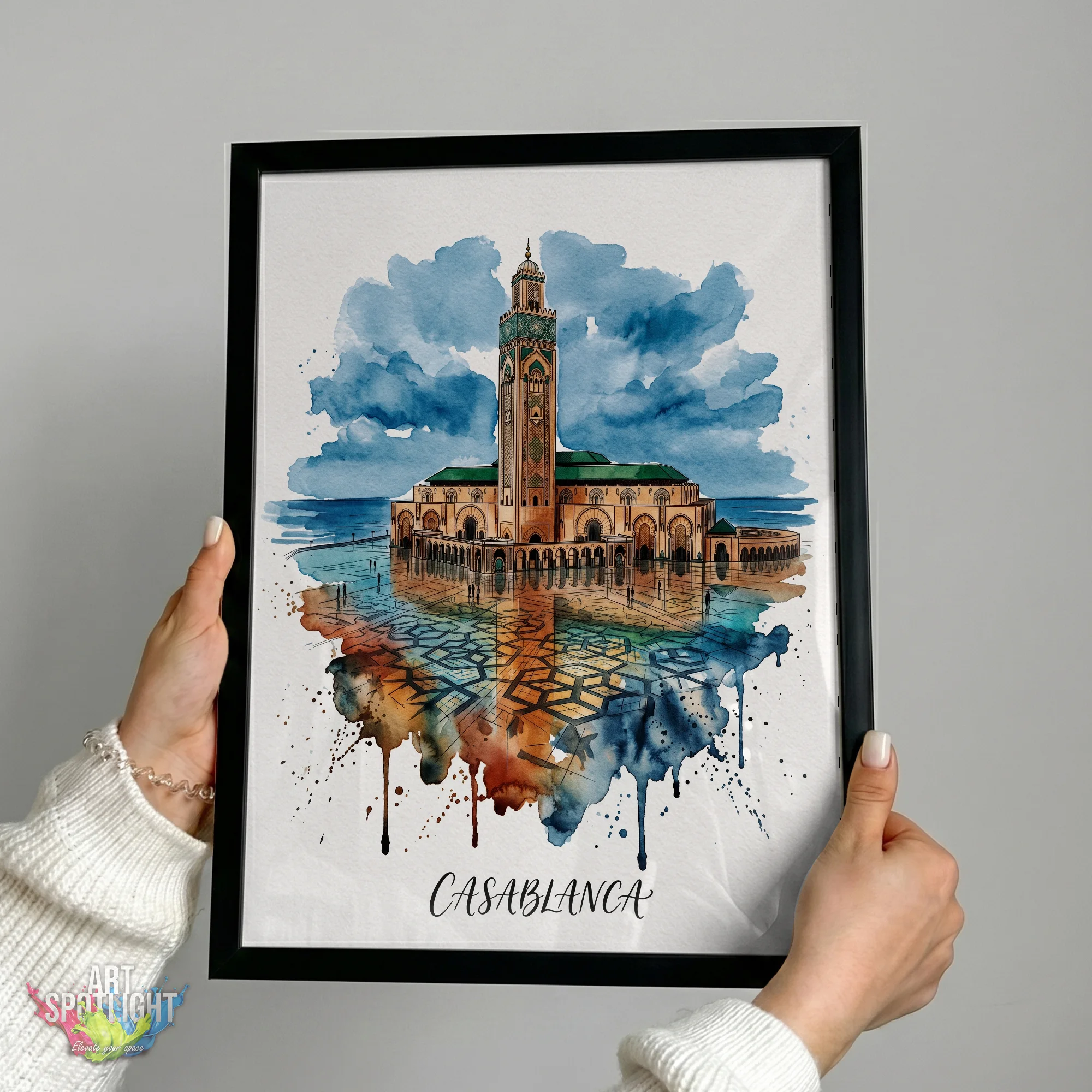 HASSAN II MOSQUE WATERCOLOR