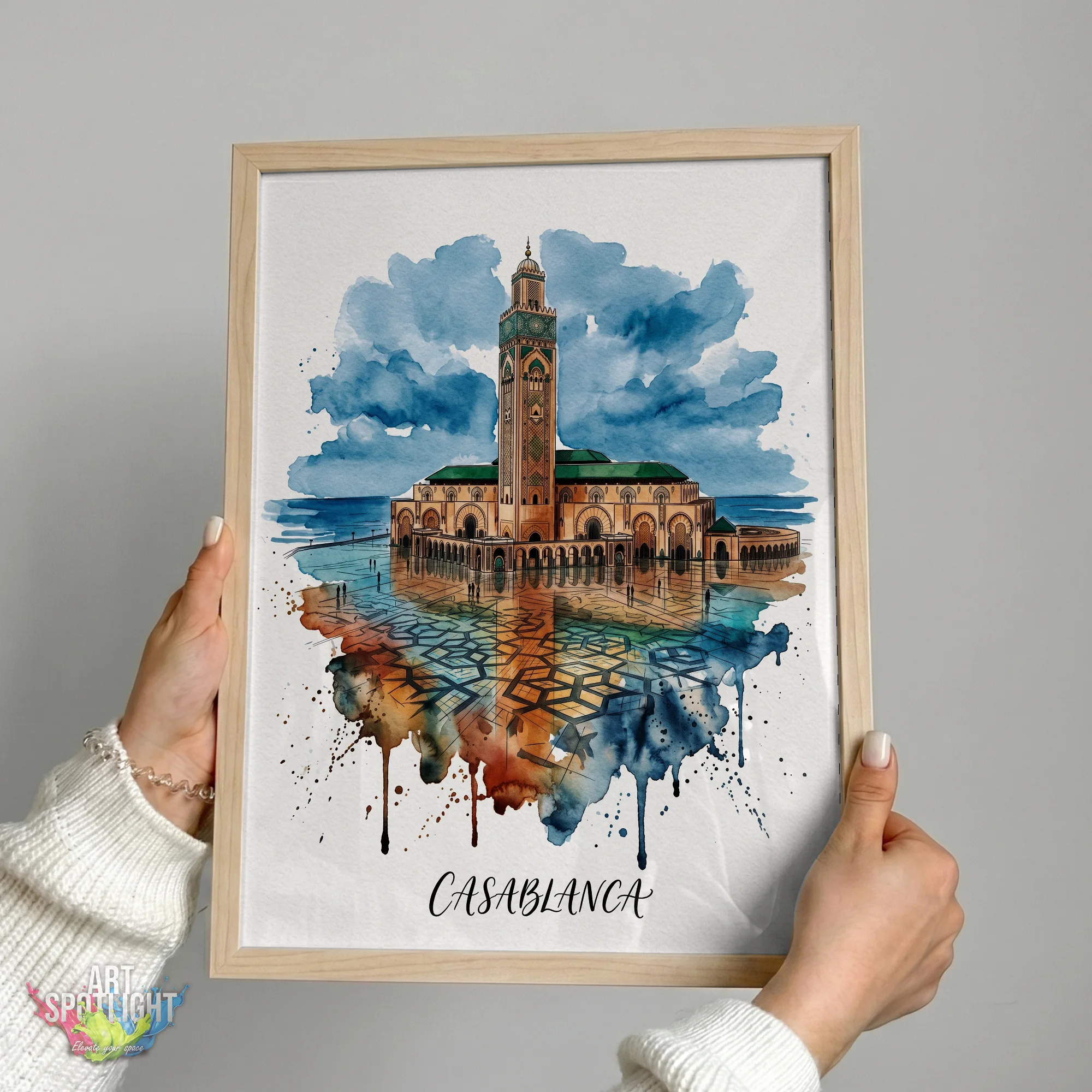 HASSAN II MOSQUE WATERCOLOR