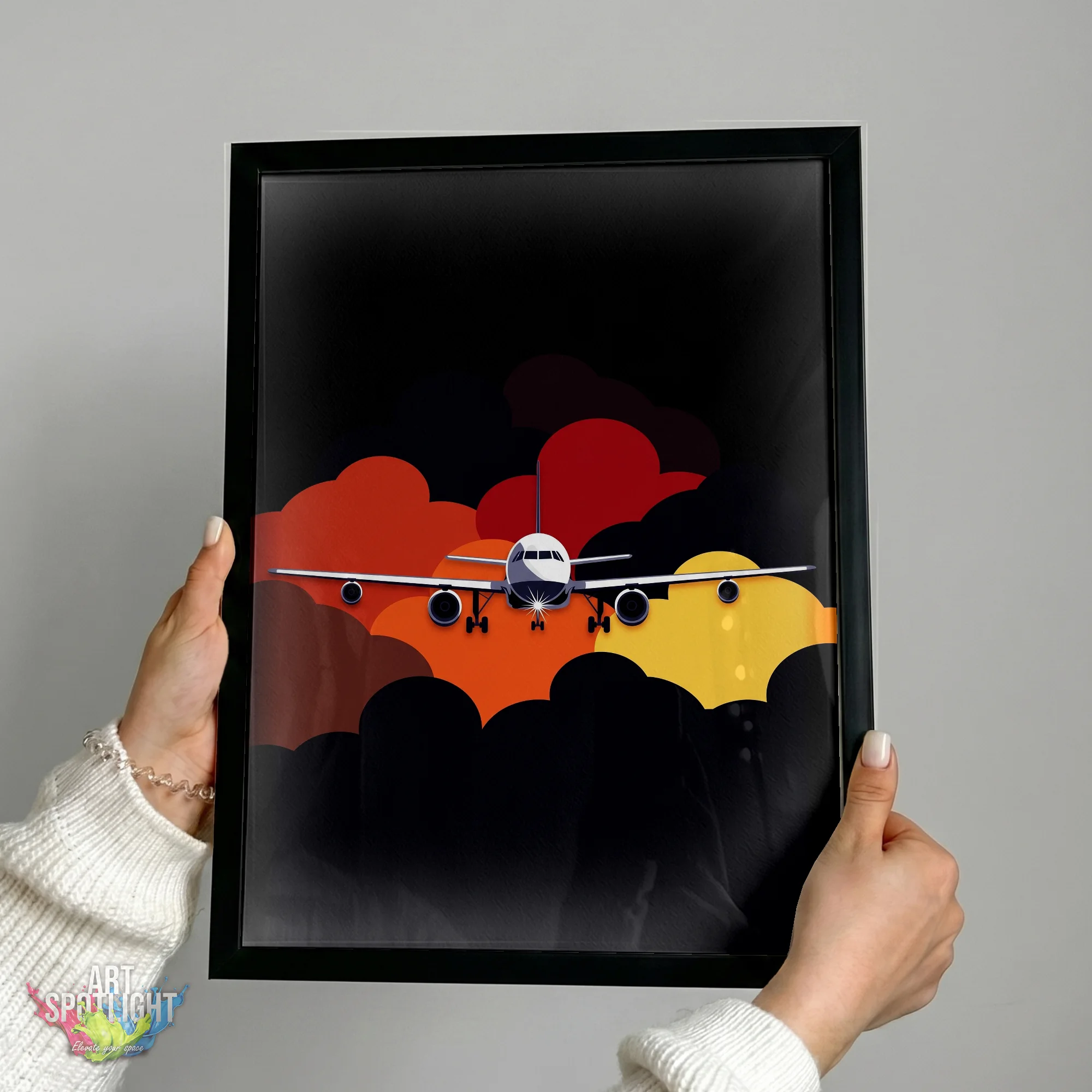 AIRLINER THROUGH COLORFUL CLOUDS