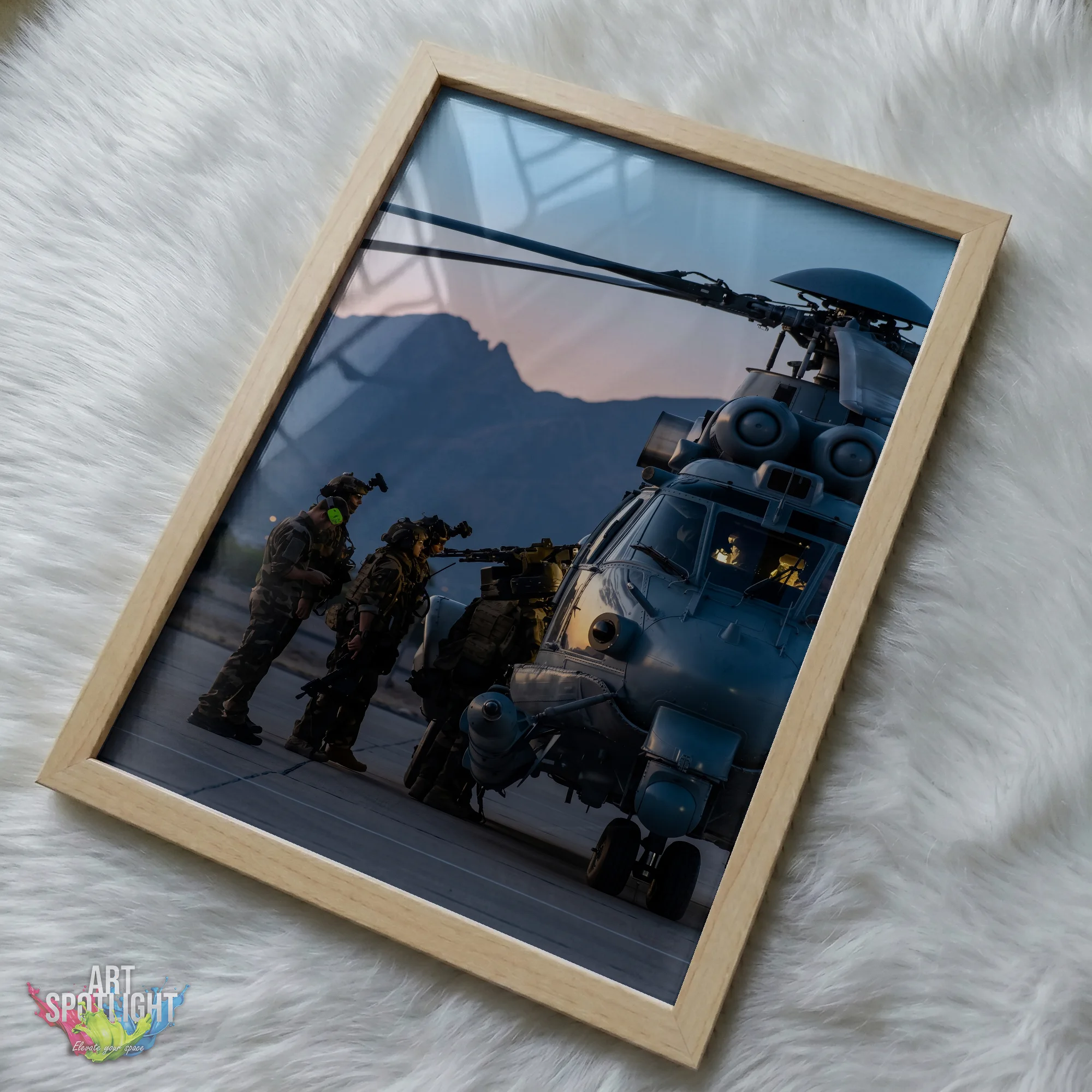 MILITARY HELICOPTER AT DUSK