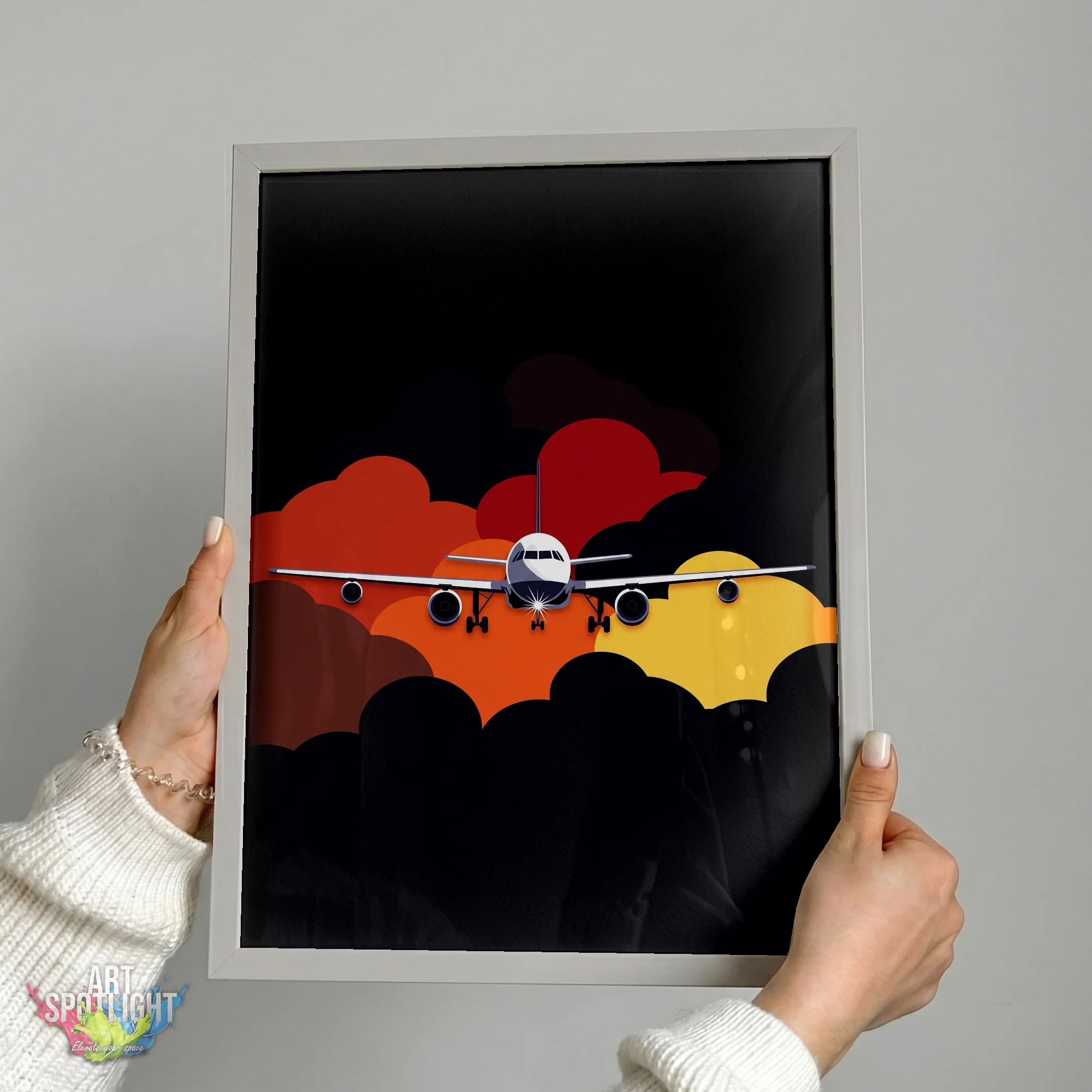 AIRLINER THROUGH COLORFUL CLOUDS
