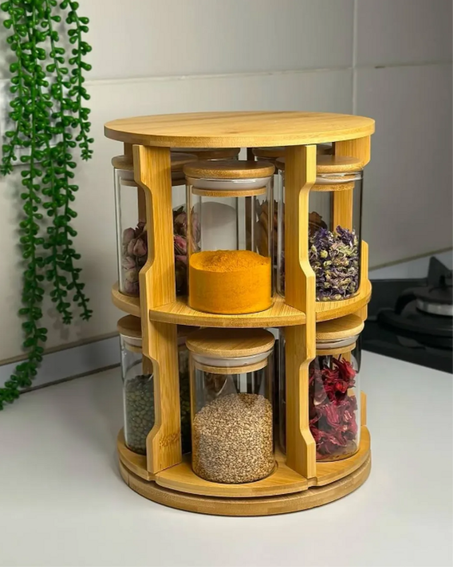 طقم علب توابل مع حامل خشبي عملي أناقة المطبخ تبدأ من هنا