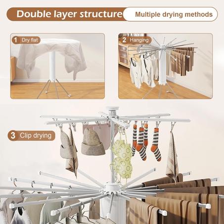 منشر غسيل الملابس القابل للطي بأعمدة وقاعدة رباعية