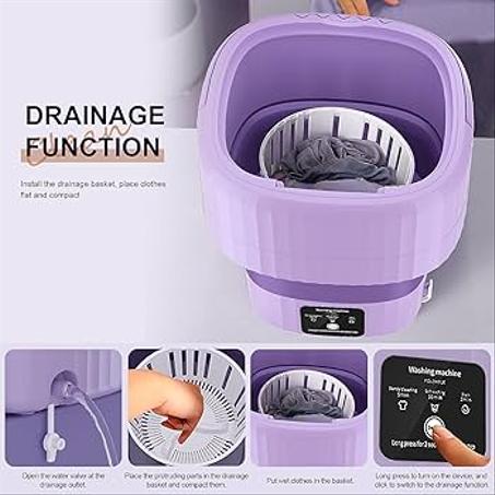 غسالة الملابس الصغيرة القابلة للطي مع سلة للتجفيف