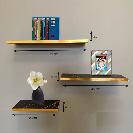 ثلاث رفوف حائط خشبية لون رخامي