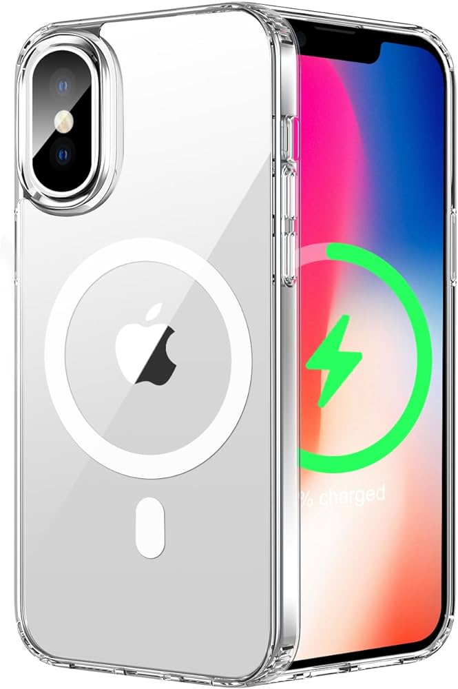 Coque pour iPhone X/XS compatible avec Mag-Safe, résistant aux rayures, cadre de protection antidérapant, style classique, transparent