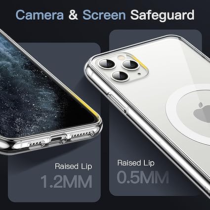 Coque magnétique pour iPhone 11 Pro compatible avec le chargement sans fil MagSafe, coque antichoc pour téléphone, dos transparent anti-rayures (transparent)