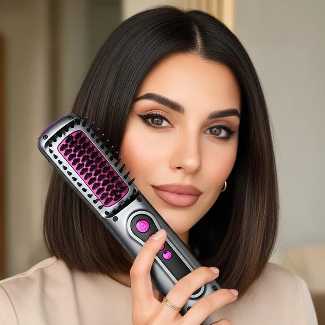 مشط تمليس وتمويج شعر لاسلكي