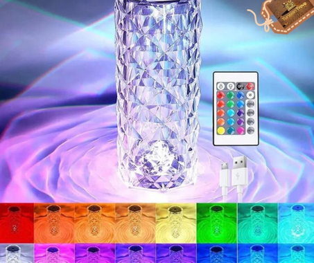 LED Crystal Table Lamp Rose Light Projector 3/16 Colors Touch RGB