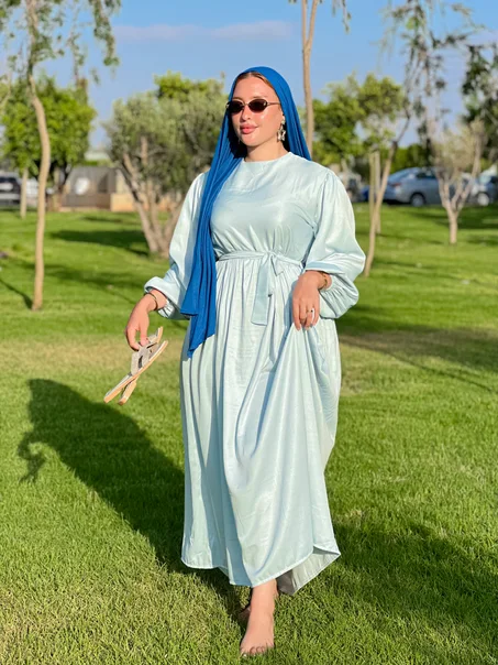 Robe coton satin bleu