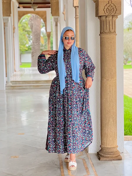 Robe panneau viscose export bleu