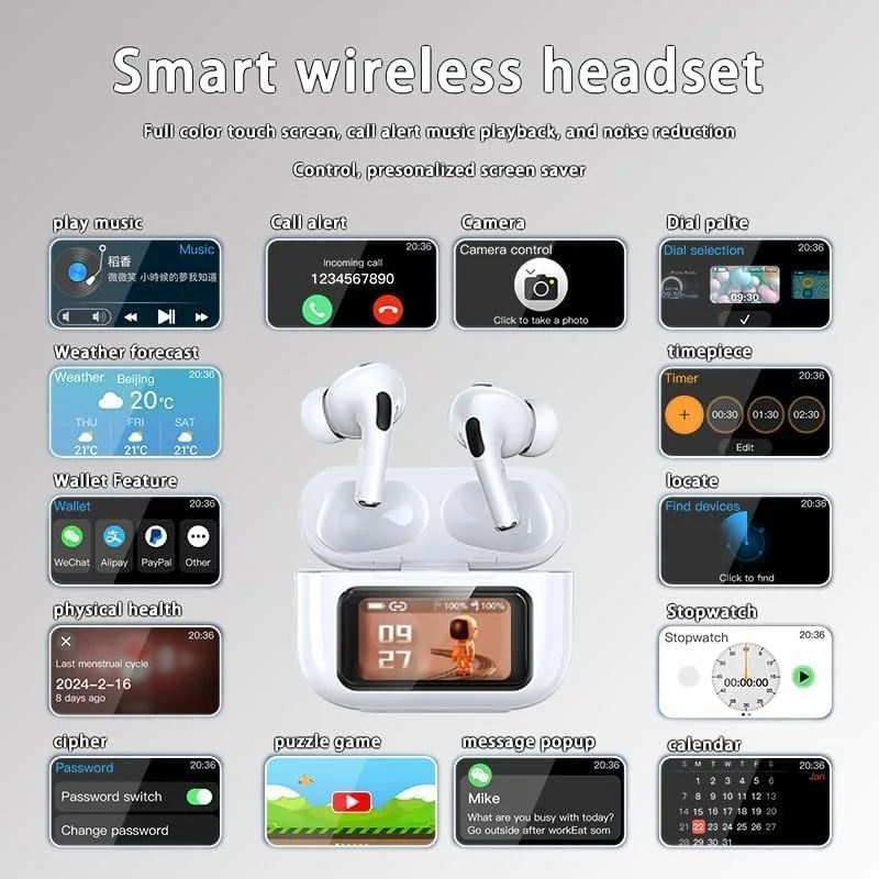 "	سماعة ذكيه مع شاشة A9  (لون ابيض)"