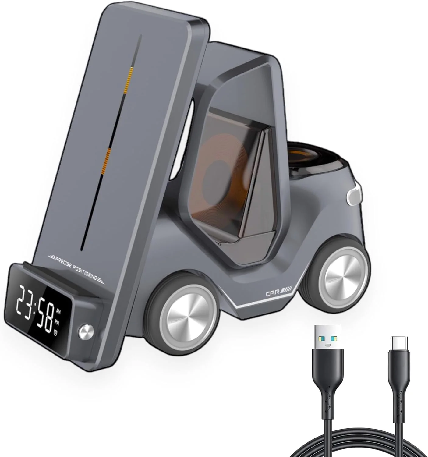 شاحن وايرلس 5 في 1 على شكل سيارة سباق | شحن سريع، ساعة رقمية، وإضاءة RGB 🏎️⚡ 5-in-1 Racing Car Wireless Charger Station | Fast Charging, Digital Clock & RGB Light