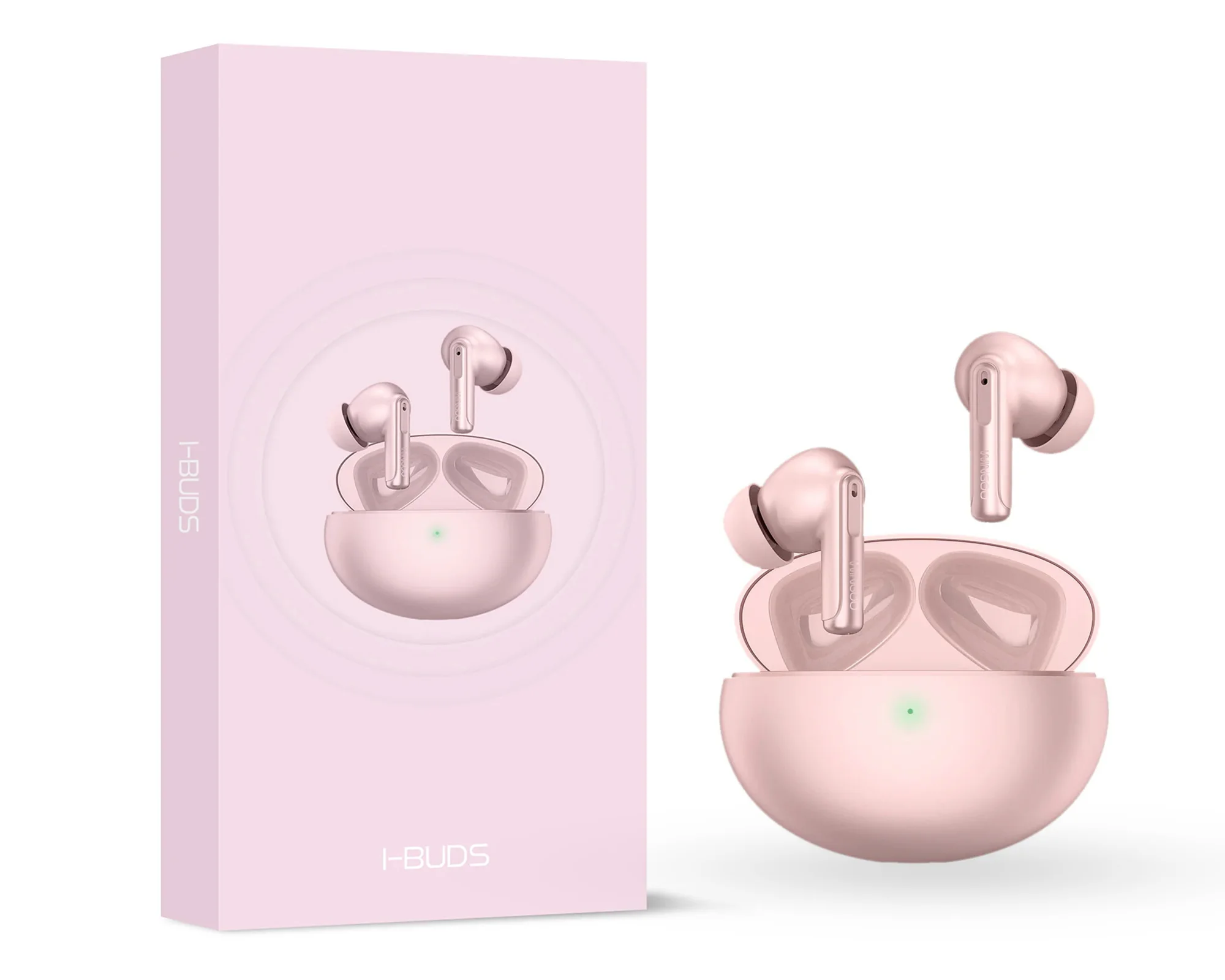 سماعات أذن وينجو تتميز بتصميم مريح وناعم من اي بادز (وردي ناعم)، لاسلكي، داخل الأذن