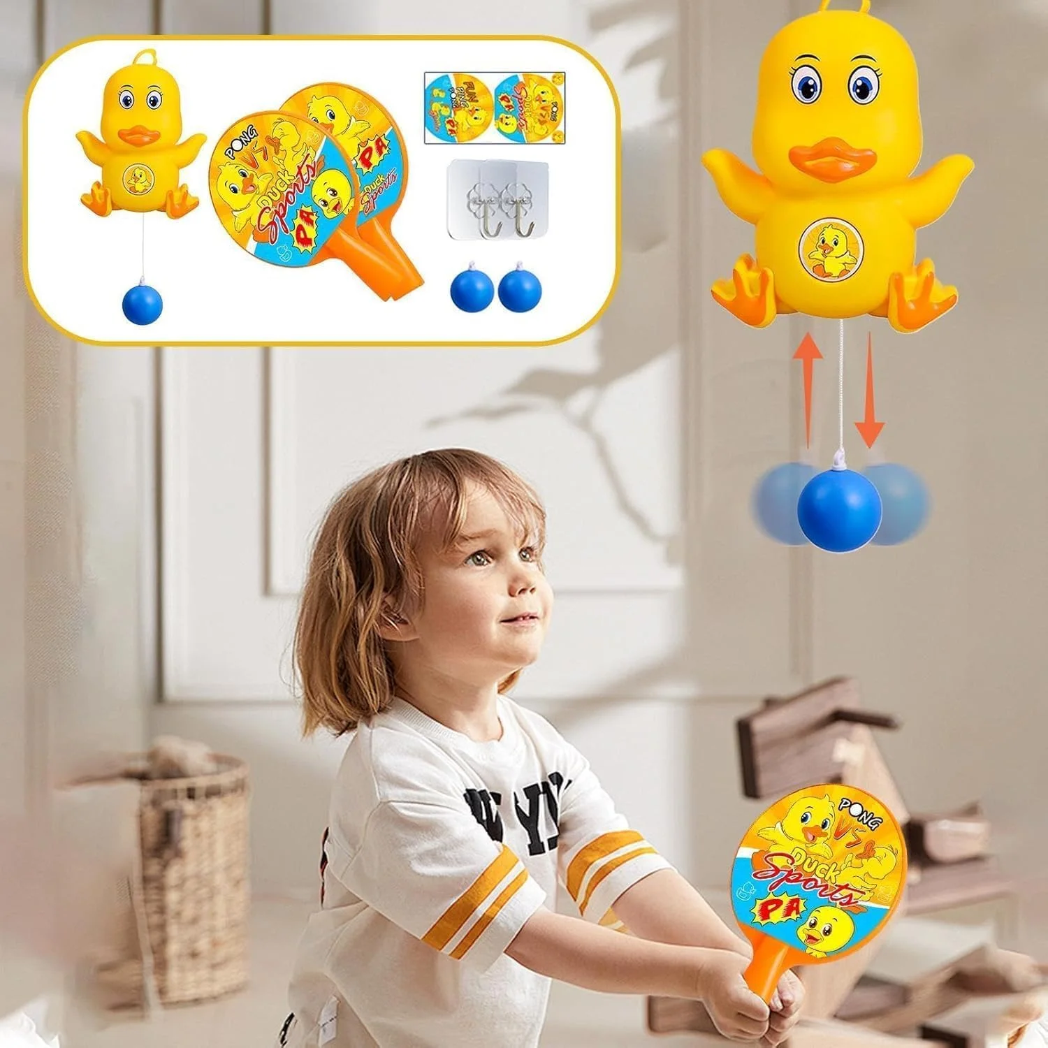 لعبة بنج بونج بطوط المعلقة للأطفال (مجموعة كاملة)