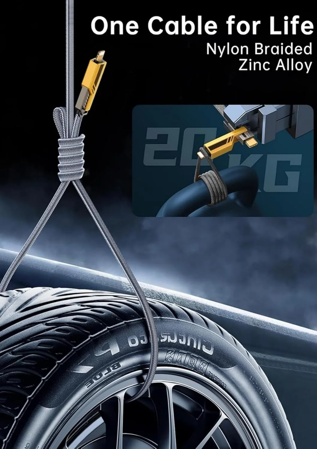 كابل شاحن USB متعدد 15 سم، شحن سريع 65 واط 3 في 1 (Lightning, Type-C & Micro USB)