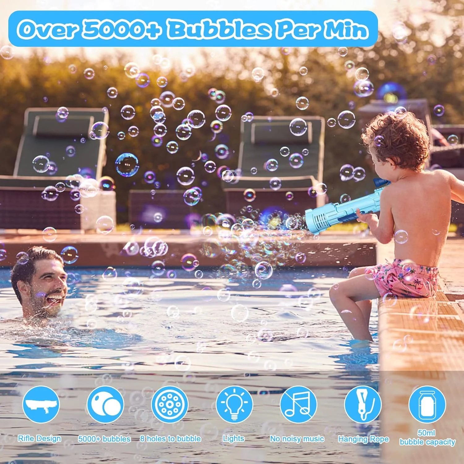 مسدس فقاعات القرش العملاق (3000 فقاعة/دقيقة) - أزرق