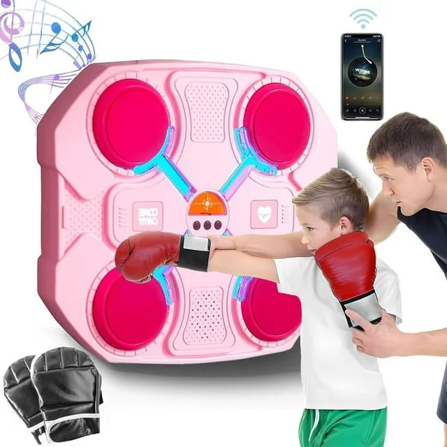 لوحة الملاكمة الموسيقية الذكية (أسود & بينك) - تمرين، موسيقى، وتحدي في بيتك | Smart Music Boxing Machine - Fitness, Music & Fun for All Ages