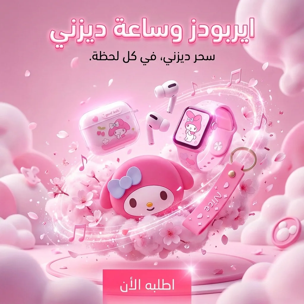 طقم هدايا ديزني للبنات | ساعة سمارت + سماعة إيربودز TWS + ميدالية كرتون 🎀✨