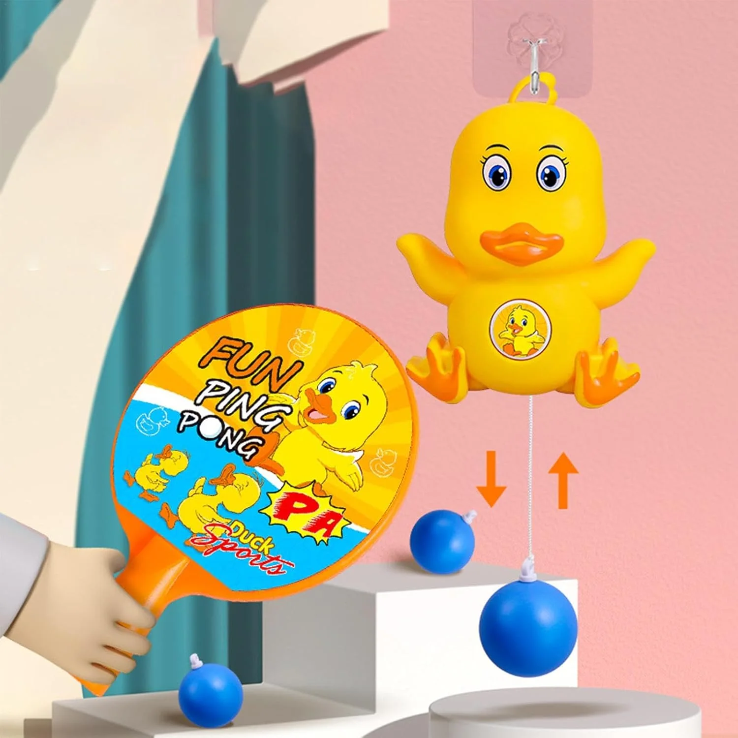 لعبة بنج بونج بطوط المعلقة للأطفال (مجموعة كاملة)