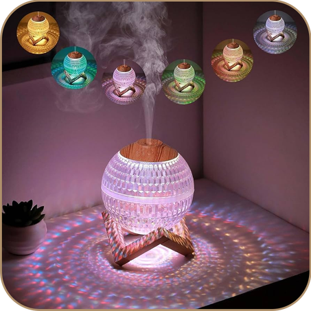 مصباح ليلي صغير ملون مع كرة كريستال ومرطب، 2 في 1