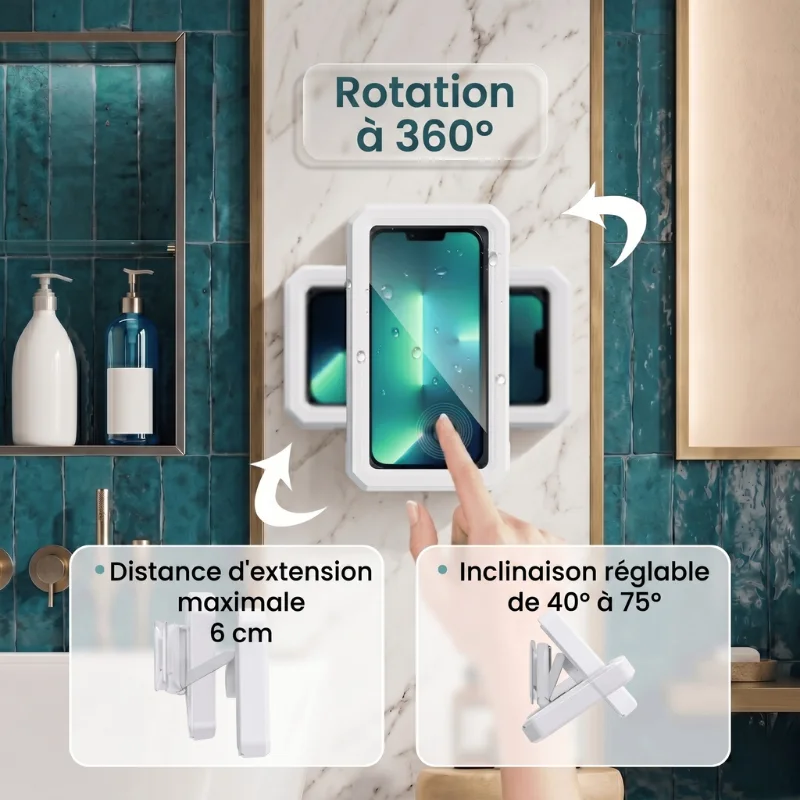 Support de téléphone étanche pour salle de bain et cuisine