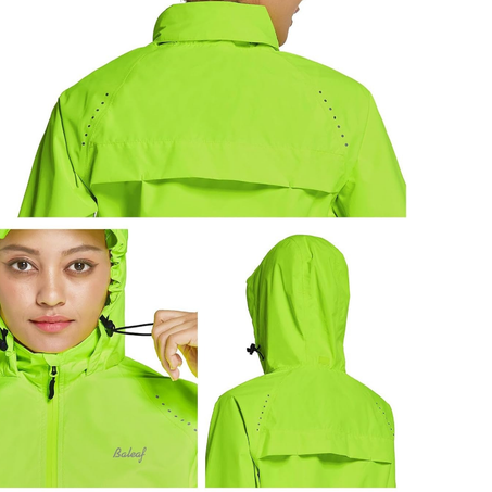 baleaf Women's Rain Jackets Waterproof Windbreaker Packable Running Lightweight Cycling Jacket Reflective Hooded