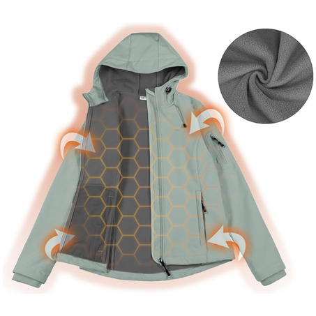 33,000ft Women's Softshell Jacket, Fleece Lined Warm Jacket Light Hooded Windproof Coat for Outdoor Hiking