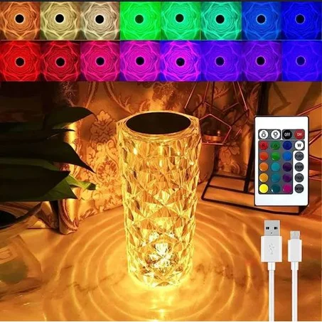 مصباح كريستال ألماسي LED RGB – 16 لونًا، يعمل باللمس مع جهاز تحكم وUSB