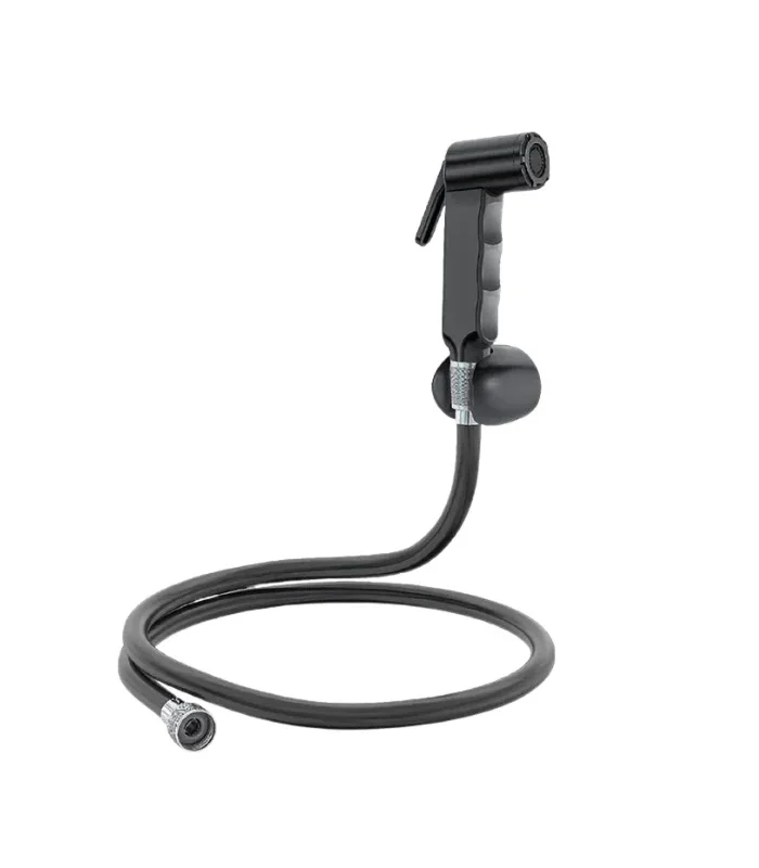 Ensemble Douchette WC en ABS Noir – Douchette Hygiénique Toilette avec Flexible Renforcé et Support 1.5M – Kit Bidet WC pour Hygiène Intime